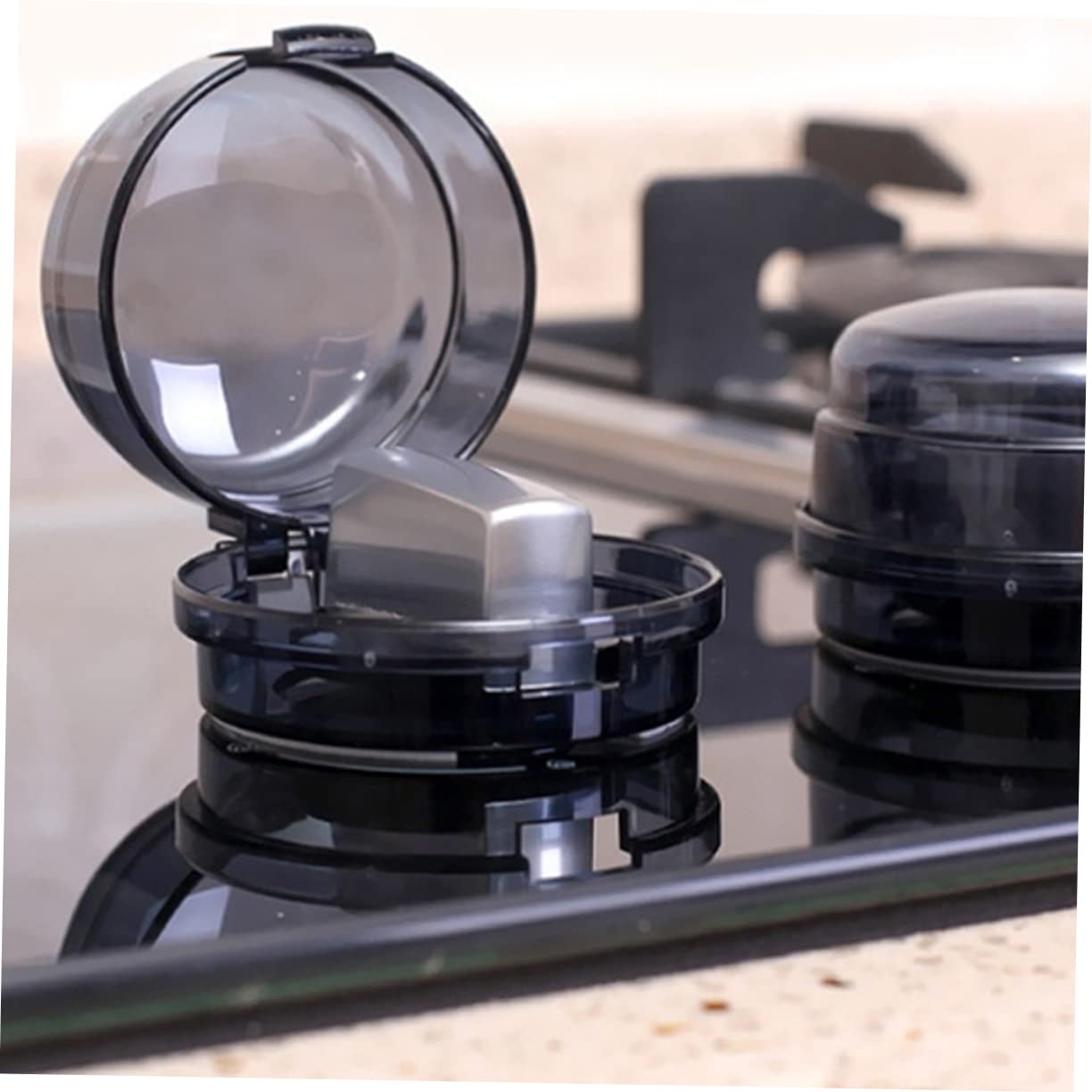 Hohopeti 4pcs Guards Proof Cover Gas View Protector Stove Protection Case Button Toddler Knobs Safety Large Top Children Appliance Cooker Shield Kids Guard for Clear Knob Grey Electric
