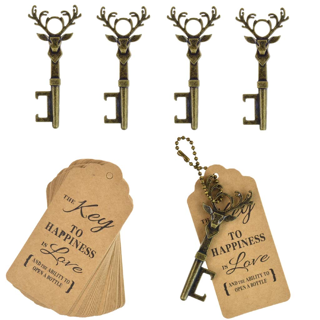 DerBlue 40 PCS Key Bottle Openers,Vintage Key Bottle Opener, Wedding Favors Key Bottle Opener Rustic Decoration with Escort Tag Card (Bronze)