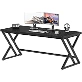 LVB Modern Black Computer Desk, Long Industrial Home Office Desk for Student, Large Metal Wood Writing Study Computer Table, 