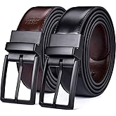 beltox fine Men's Dress Belt Leather Reversible 1.25" Wide Rotated Buckle Gift Box