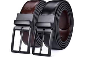 beltox fine Men's Dress Belt Leather Reversible 1.25" Wide Rotated Buckle Gift Box