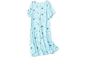 CHUNG Women Cotton Nightgown Casual Print Sleep Dress S-XL Shirt Tee Short Sleeve Sleepwear