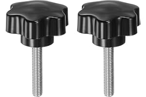 HARFINGTON 2pcs Star Knobs M8 x 40mm 304 Stainless Steel Threaded Stud 46mm Plastic 6-Star Head Hand Tightening Thumb Screw Clamping Jig Knob Handle, Black