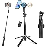 WOVTE Magnetic Selfie Stick Tripod with 2 LED Lights, 52" Tripod for iPhone with Rechargeable Remote, Portable Selfie Stick Compatible with iPhone 16/15/14/13/12 Series, Gopro and Cameras