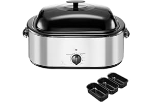 Uargd 24QT Electric Roaster Oven with Adjustable Temperature, Multi-Function Roasting Pan Featuring Buffet Server, Self-Basti