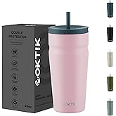 COKTIK 20oz Insulated Tumbler with Lid and Straw Iced Coffee Cup Reusable Stainless Steel Travel Mug Water Bottle Cupholder Friendly for Women Men Her Him (Blush)