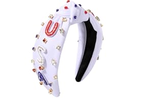 MOLOCH USA Headband 4th of July Red White Blue USA Stripe Knotted Headband for Women Rhinestone Crystal Patriotic Hairband Party Hair Accessory