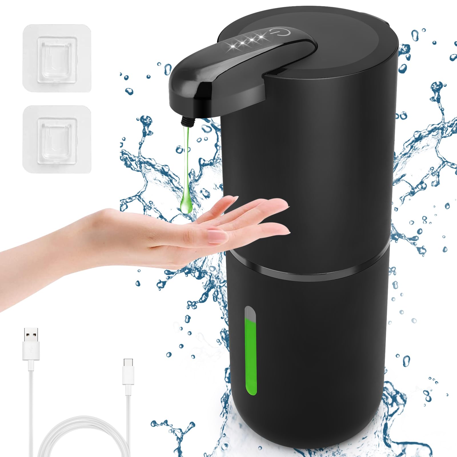 Cuteefun Automatic Liquid Soap Dispenser, 380ml Rechargeable Touchless Hand Soap Dispenser, 4-Level Adjustable Liquid Volume, IPX5 Waterproof, Wall Mounted Black Dispenser for Bathroom, Kitchen