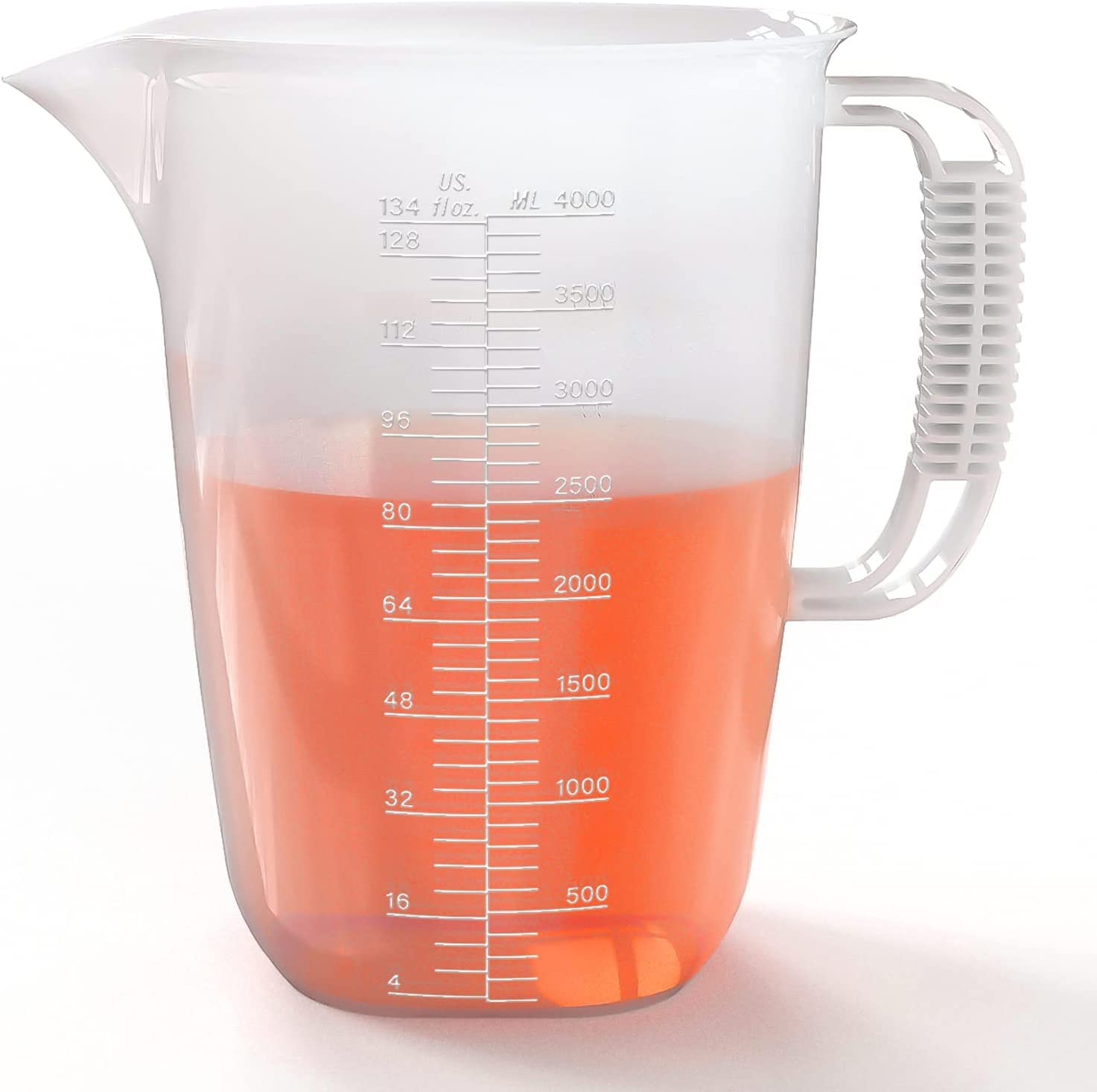 Luvan 4L(3.52QT) Plastic Measuring Cup, Extra Large Plastic Measuring Jug with Spout and Handle, Oil Measuring Container, 1 Gallon Measuring Pitcher for Motor Oil, Chemicals, Pools, Lawns and Kitchens