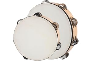 BGMUSER Goatskin Tambourine 10" and 8" kit With Metal Jingles Hand Held Drum Tambourines for Adults Church Dance Games KTV Party