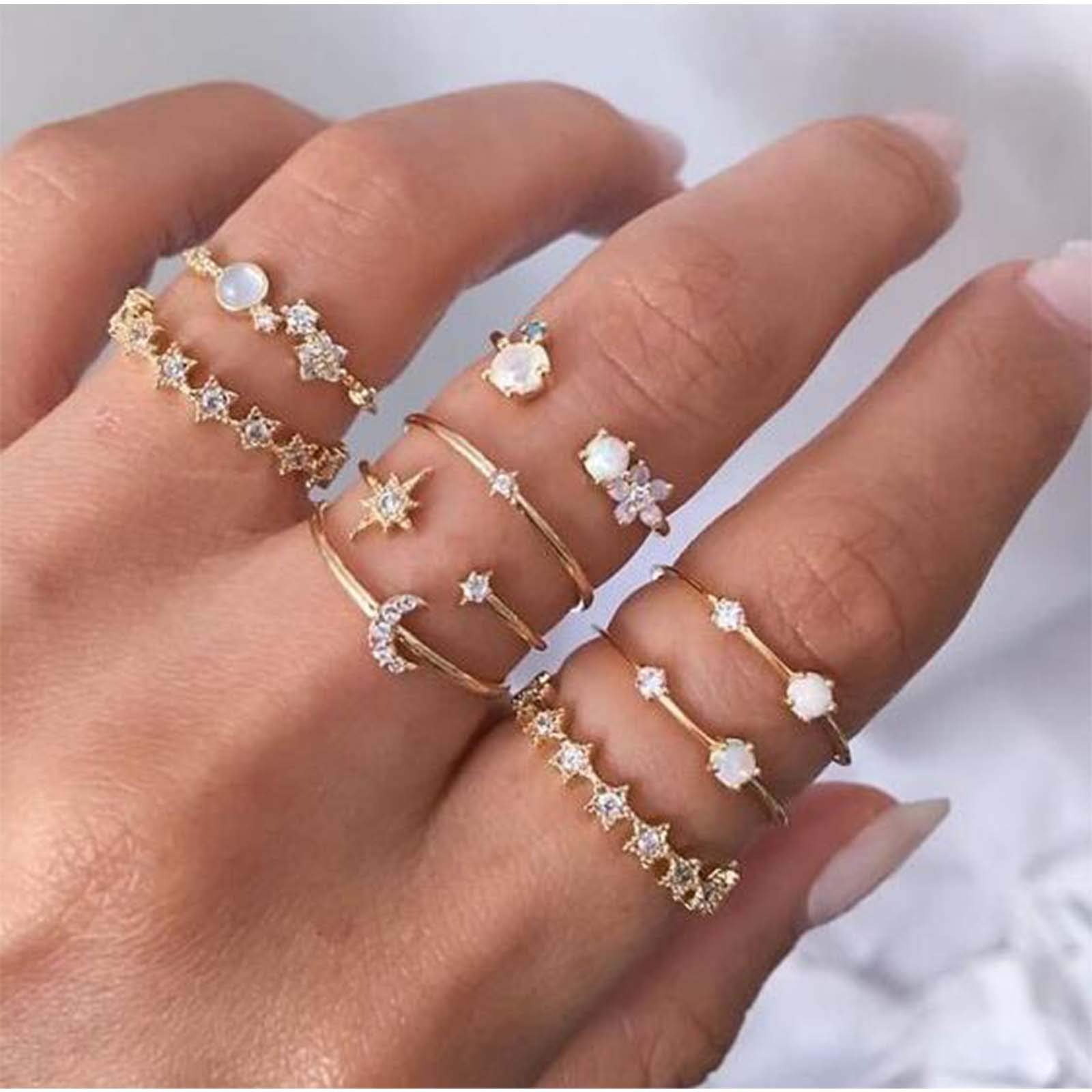 TseenYi Vintage Knuckle Rings Set Gold Half Open Moon Rings Stacking Finger Rings Retro Midi Rings Accessories Jewelry for Women and Girls (Gold 2)