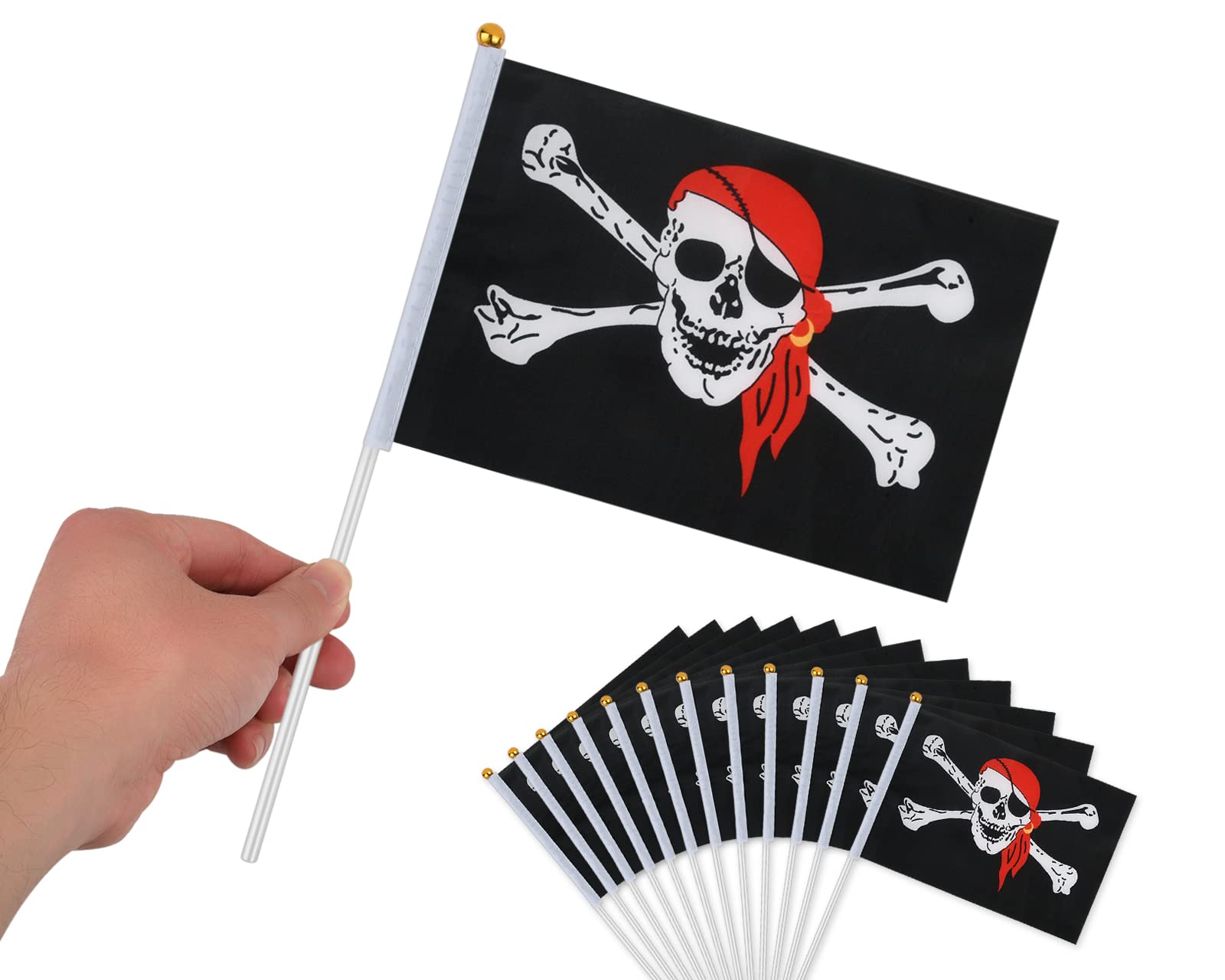 SCSpecial Pirate Stick Flag 12 Pieces Pirate Bunting 5.5 x 8 inch Sandcastle Flags (Black Pirate)