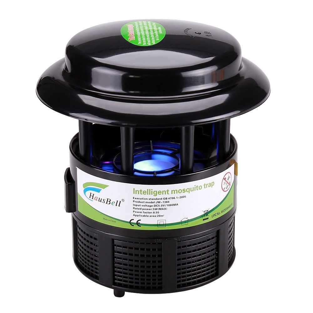 Hausbell Mosquito Trap, Nontoxic Flying Insect Trap Mosquito Killer Non-Chemical Mosquito Inhaler Auto On and Off With Light Sensor, UL Listed (Black)