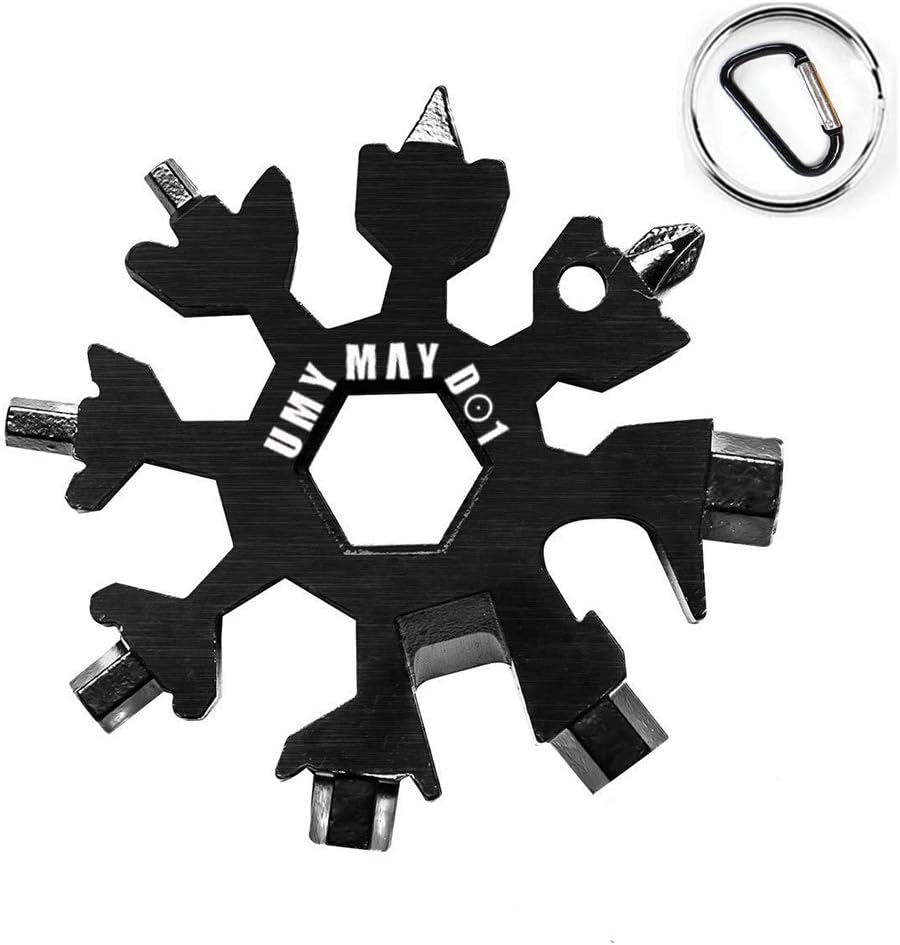 Mcgradyxm 18 In 1 Snowflake Multi-Tool, 18 in 1 Portable Incredible Tool Stainless Steel, Perfect Gift, Adventure Tool Keychain for Outdoor Travel Camping (Black)