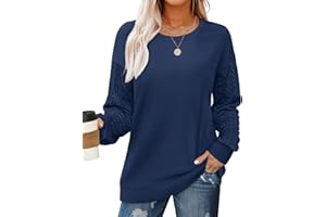 OFEEFAN Crewneck Sweatshirts for Women Cable Knit Sleeve Lightweight Fall and Winter Tops 2024