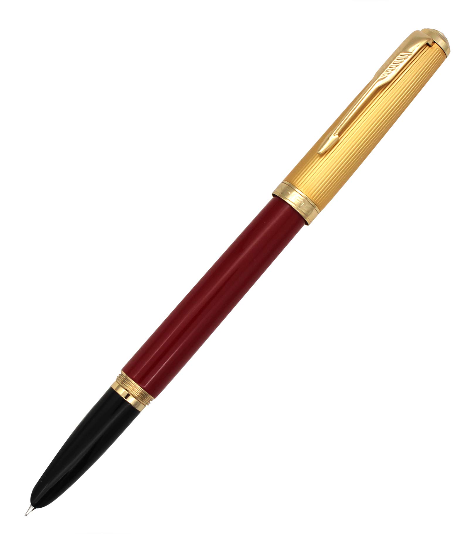 Gullor Fountain Pen with Ink Convertor, Golden Screw-on Cap, Fine Nib, Red
