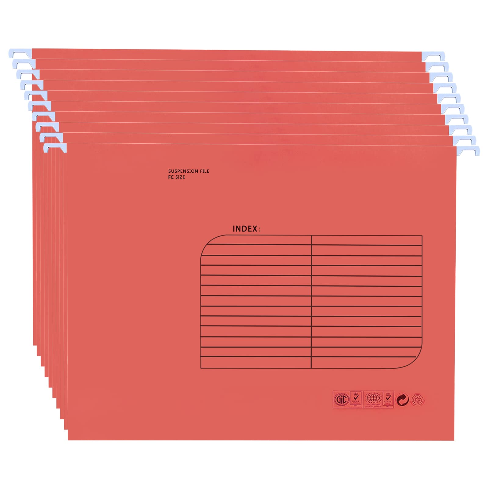 Foolscap Suspension Files with Tab and Card Inserts (25 Pack,Red) Hanging Filing Folders FC Size Filing Cabinet Folder for Office School Home File Organization