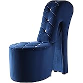 Best Master Furniture High Heel Velvet Shoe Chair with Crystal Studs, Navy Blue