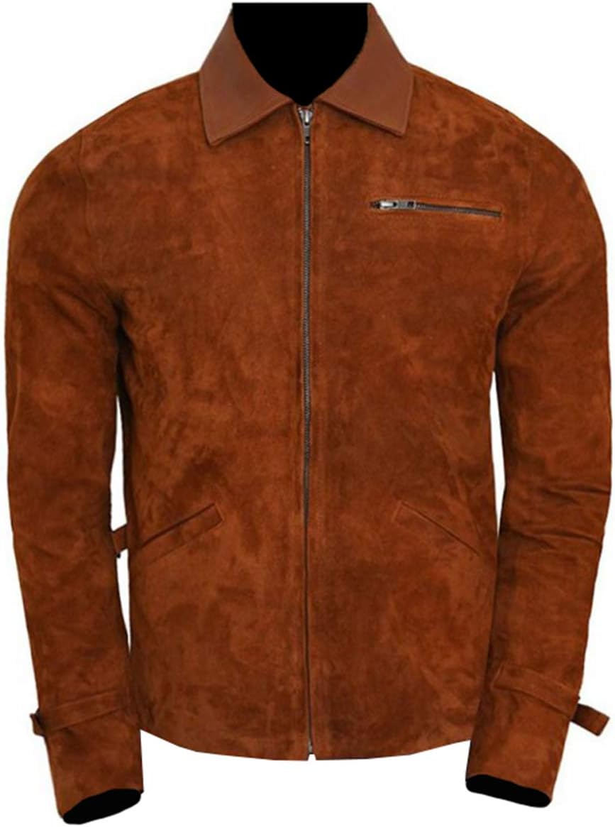 Marlboro Gears Mens, Allied Brad Pitt Brown Suede Genuine Leather Jacket-XL