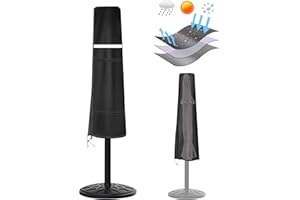 AMBARI Patio Umbrella Cover, Waterproof Outdoor Umbrella Covers for Sun and Rain, Parasol Covers 420D Oxford Black, Fits Market Umbrella 7 - 10 Feet.
