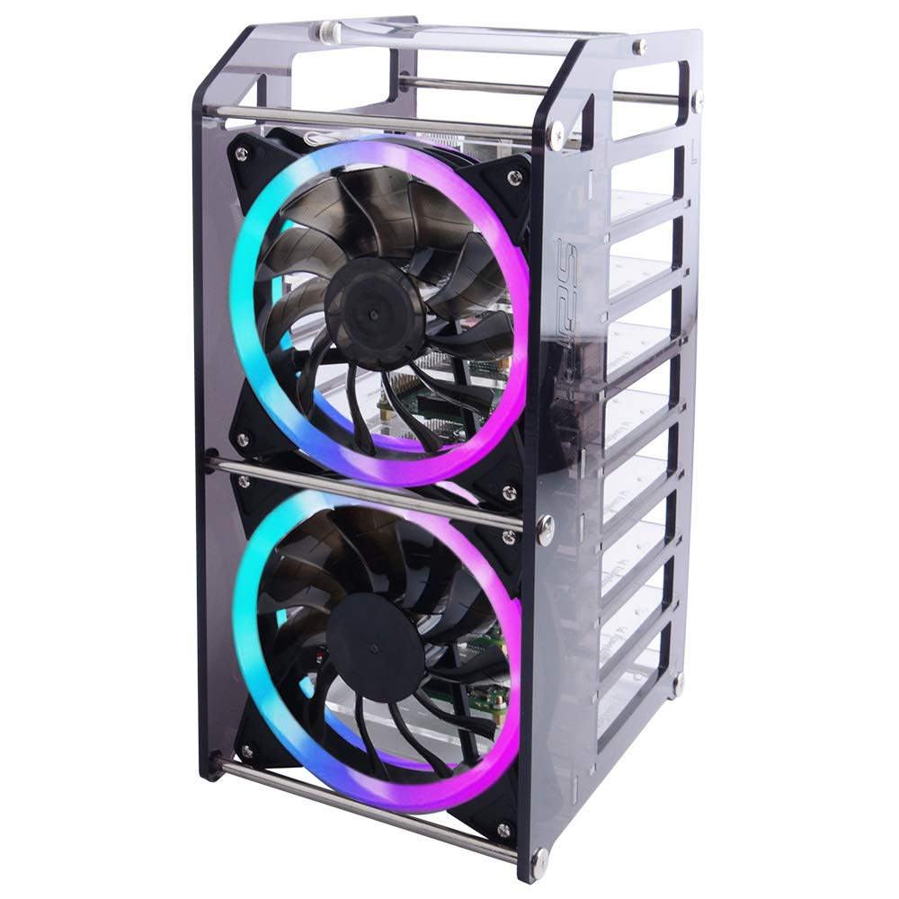 GeeekPi Cluster Case, Stackable Rack Case with 120mm Big Fan LED 5V RGB Fan for Raspberry Pi 4B/3B+/3B/2B/B+ and Jetson Nano (8-Layers)