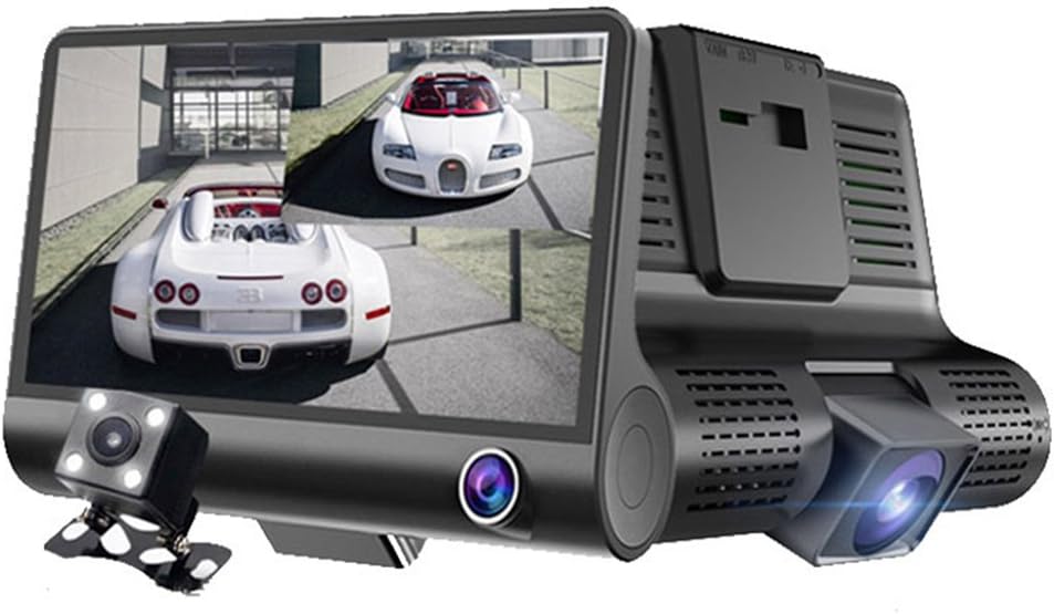4 Inch Car DVR Camera HD 170 Degree Wide Angle Dashboard Camera Recorder Three-Way Recording Night Vision Car Driving Recorder Rearview Mirror Navigation