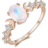 Angol Genuine Moonstone Ring Sterling Silver Moon Phase Ring Oval Moonstone Cubic Zirconia Statement Band Finger Minimalist Ring for Women with Gift Box (Rose Gold, 8)