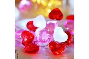 BOHON Valentine Day Decor 10 ft 30 LEDs Heart Lights Twinkle Fairy String Lights Battery Operated with Remote Valentines Decorations for The Home Kids Bedroom Christmas Mother's Day(Red Pink White)