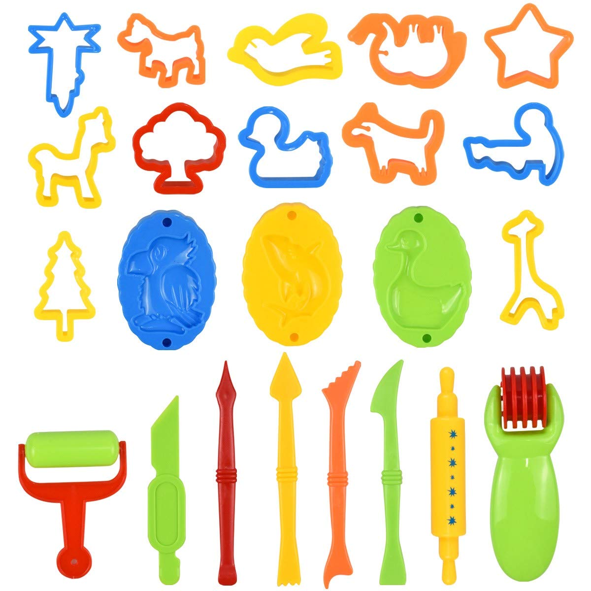 Fodlon Dough Tools Kit, Plastic Cutters for Play Dough 26 pcs Clay Tools and Accessories Mini Clay Tools for Children Colorful Plasticine Modelling Tools DIY for Kids