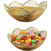 Mela Artisans Decorative Bowl | 9-Inch Gold Metal Wire Fruit Bowl | Perfect for Kitchen Counter | Fruits | Potpourri | Vegetables | Snacks | Candies