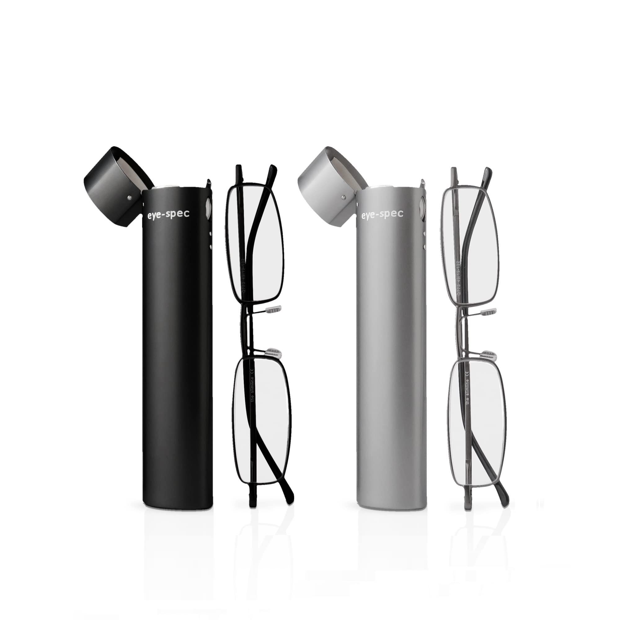 eye-spec (2 Pairs) Reading Glasses – Ultra-Light Black Frames with Thin Tube Travel Cases | Stylish Portable Design for Men and Women (1.5)