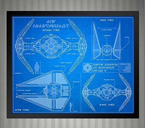 Star Wars Blueprint Style - Tie Interceptor: 8x10 print or 16x20 print