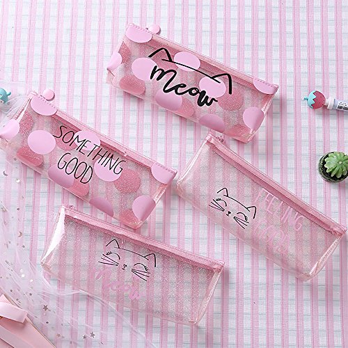 SamenoClearPencilPouchCutePinkPencilCasePlasticClearPencil