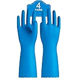 PACIFIC PPE 4 Pairs Reusable Dishwashing Cleaning Gloves with Latex Free, Cotton Lining, Kitchen Gloves, Blue, Medium