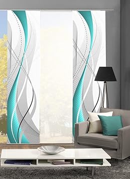 Home Fashion 88150 Flächenvorhänge 3er-Set 'WUXI', in beere, grau und petrol, Flächenvorhang CARLISLE + Uni-Flächenvorhang RO