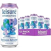 Leisure Hydration Non-Carbonated Electrolyte Refresher, Wild Blueberry Flavor - Low Sugar Nutrient Enhanced Water Beverage - Get The Best Hydration Packed w/ Magnesium & Ashwagandha For Mood & Stress Support, Non-GMO, 16 oz (12-Cans)