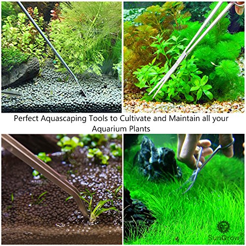 Aquarium Tool Kit (5pcs) by SunGrow -- Perfect Aquascaping Tools - Includes Straight & Curved Scissors, Substrate Spatula, Straight & Bent Tweezers - Stainless Steel - No Rust - Convenient Operation