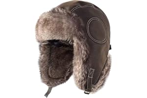 AZRIAN Men's and Women's Thickened Leather Windproof Hat Ear Protection Hat with Fur Ear Flaps Winter Warm Trapper Ushanka Hat