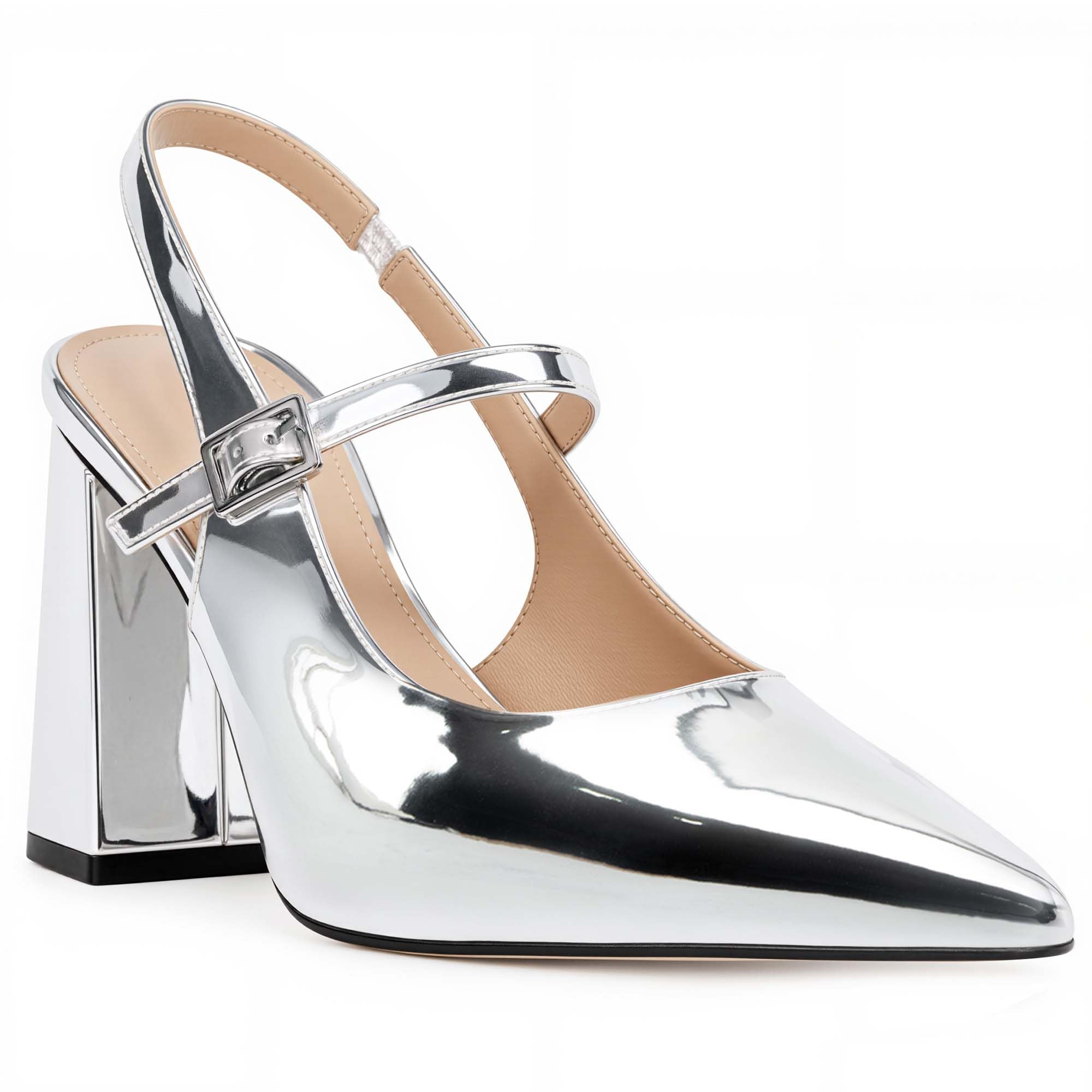 Photo 1 of heelchic Women's Pumps Slingback Chunky Heels Closed Pointed Toe Comfortable Low Block Heel Slip-on Sandals Wedding Party Dress Shoes Work Pumps