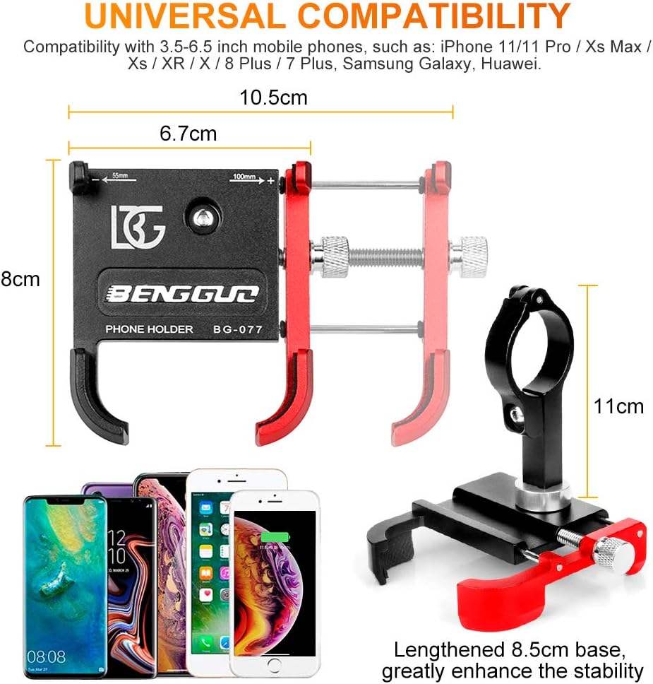 INTSUN Bicycle & Motorcycle Phone Mount, Aluminum Alloy Bike Cell Phone Holder with 360° Rotatable Adjustable, Universal Bike Handlebar Phone Mount for 3.5" to 7" Mobile Phone