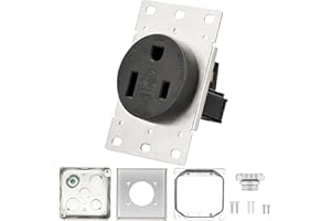 PLUGTUL 50 Amp Receptacle Outlet with Square Cover Plate, NEMA 6-50R, 250V Outlet, Flush Mounting, Straight Blade, Industrial Grade, 30 Amp, ETL Listed