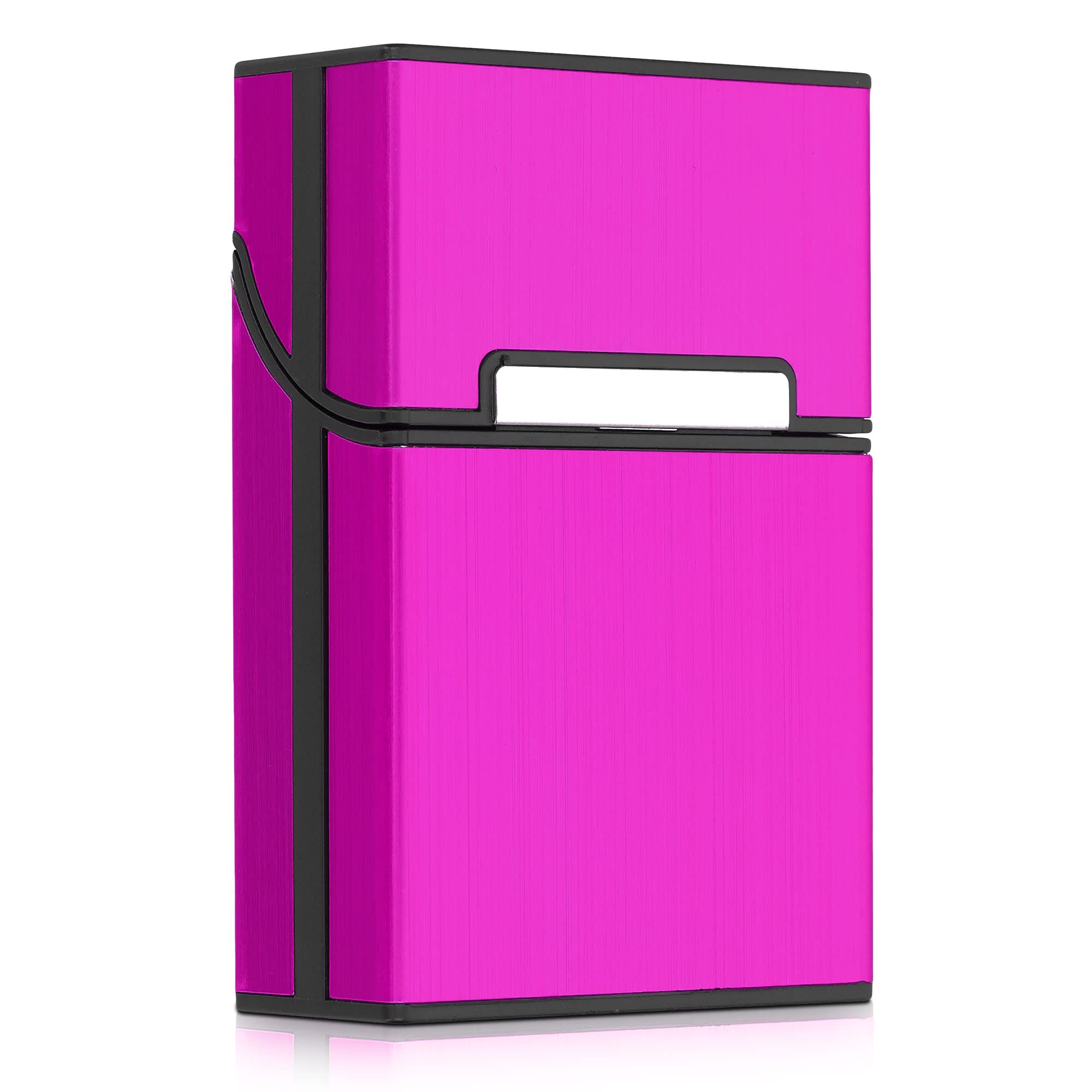 kwmobile Cigarette Case Box Holder - Plastic with Aluminum Coating Case for Cigarettes with Magnetic Flip Top Closure - Dark Pink