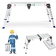 LEADALLWAY Work Platform Height Adjustment 43"(L) x12(W) x20(H) Step Stool Aluminum Platform Ladder with One-Touch Automatic Fold 330 Lbs Capacity