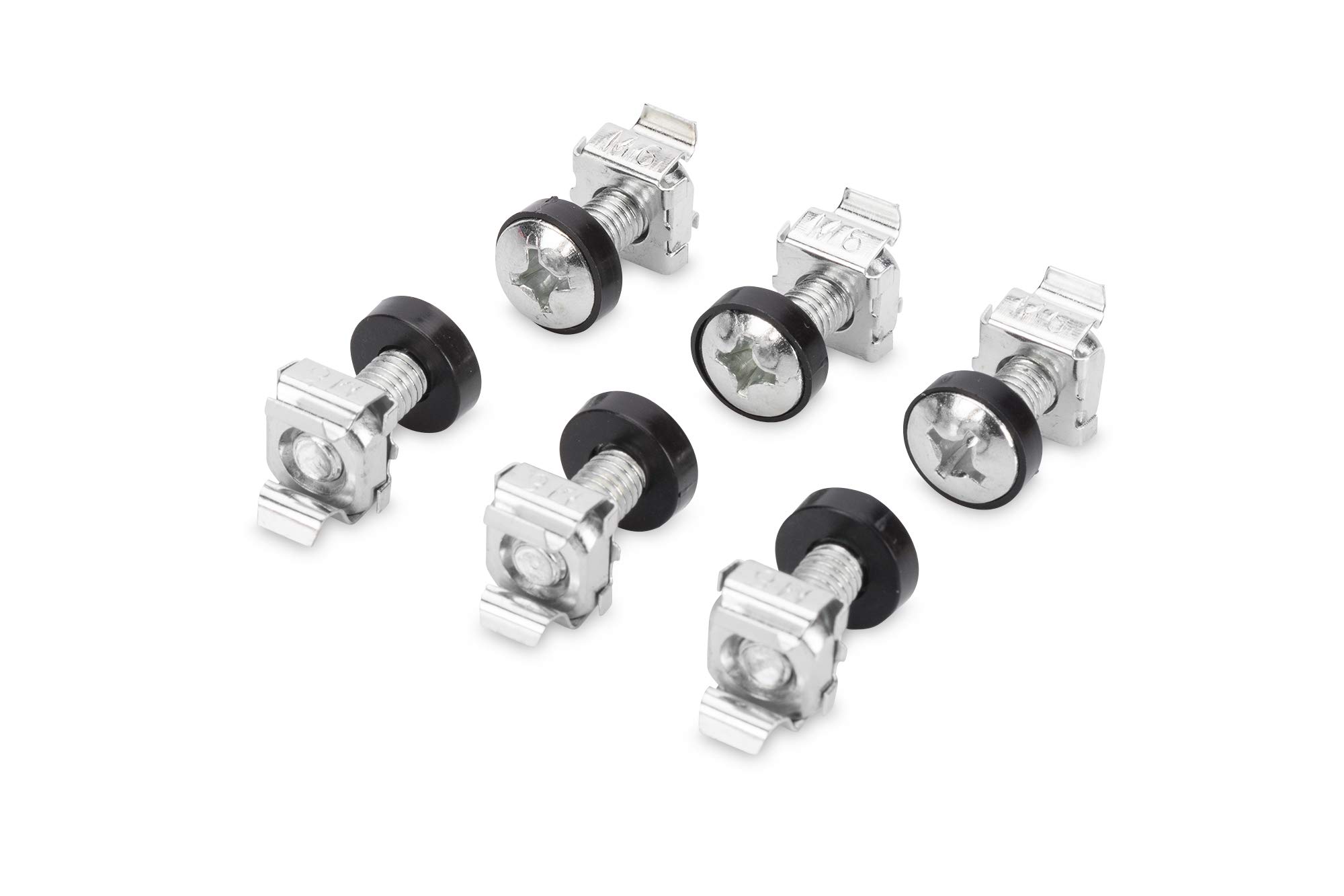 DIGITUS DN-19 SET-S – M6 screws & cage nuts – 50-piece set – Mounting screws for server cabinet, AV rack, 19-inch / 10-inch network cabinet – Mounting kit – Silver