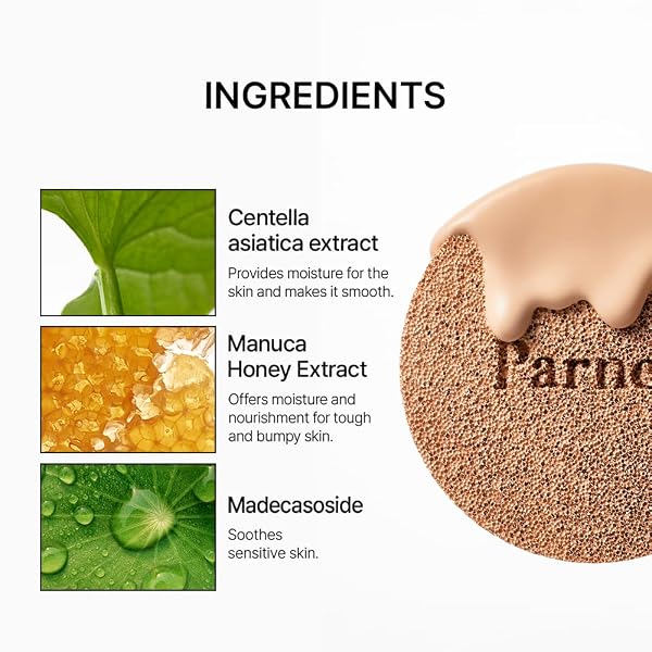 PARNELL CICAMANU SERUM CUSHION – MOISTURIZING FOUNDATION FOR SOOTHING, COVERAGE, GLASS SKIN AND LIGHTWEIGHT FOR SENSITIVE AND DRY SKIN PEARL SKIN (0.52 FL OZ) (43N)