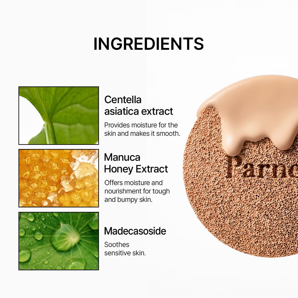 Parnell Cicamanu Serum Cushion - Moisturizing Foundation for Soothing, Coverage, Glass Skin and Lightweight for Sensitive and Dry Skin Pearl Skin (0.52 Fl Oz) (#23 Natural Beige)