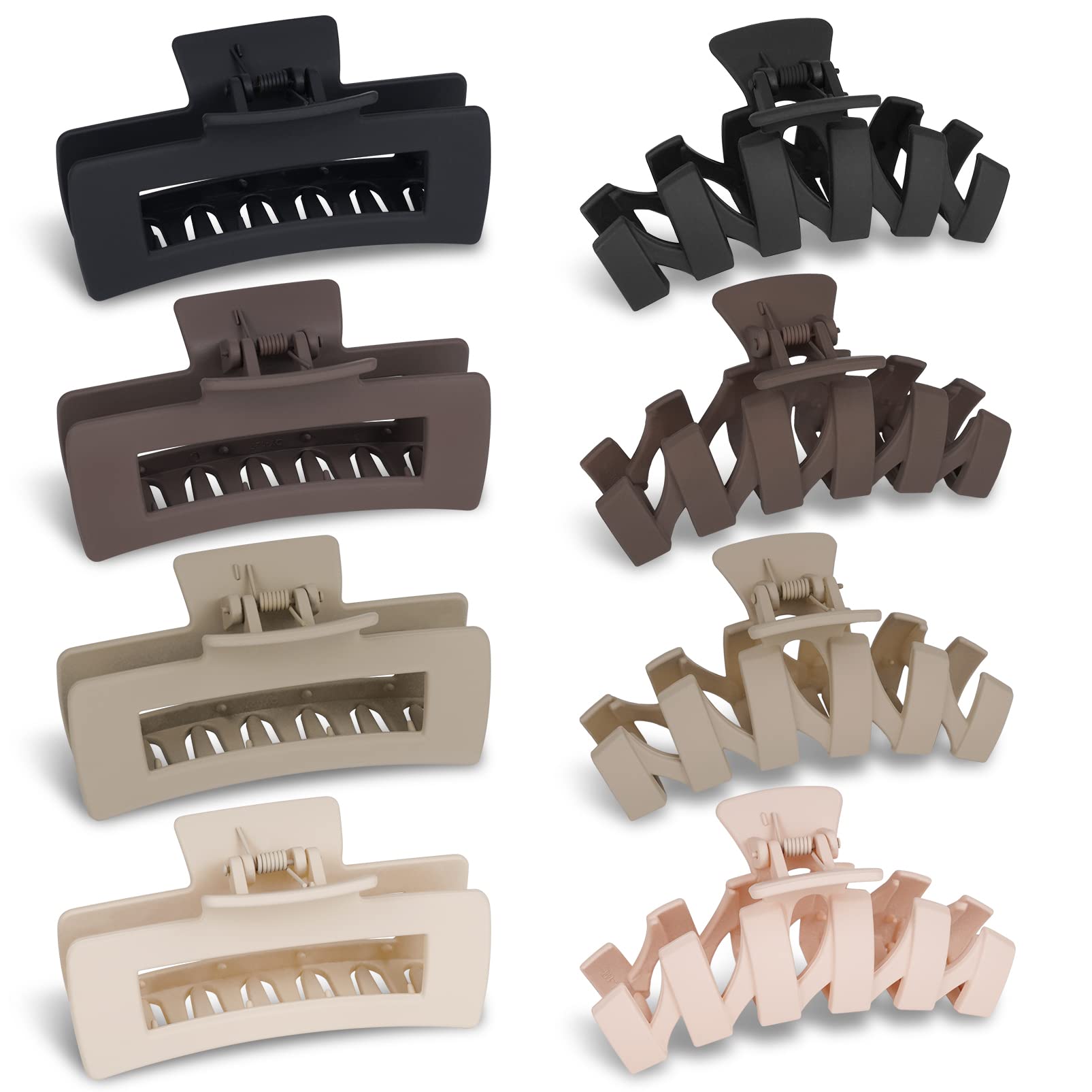 8 Pack 4.4 Inch Large Hair Claw Clips for Women Thin Thick Hair, Big Matte Square Hair Clips,Strong Hold Jaw Clip Neutral Color