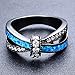 Adeser Jewelry Womens Lab Blue Opal and White Opal Wedding Ring,10 KT Black Gold Plated Womens Rings (BL)