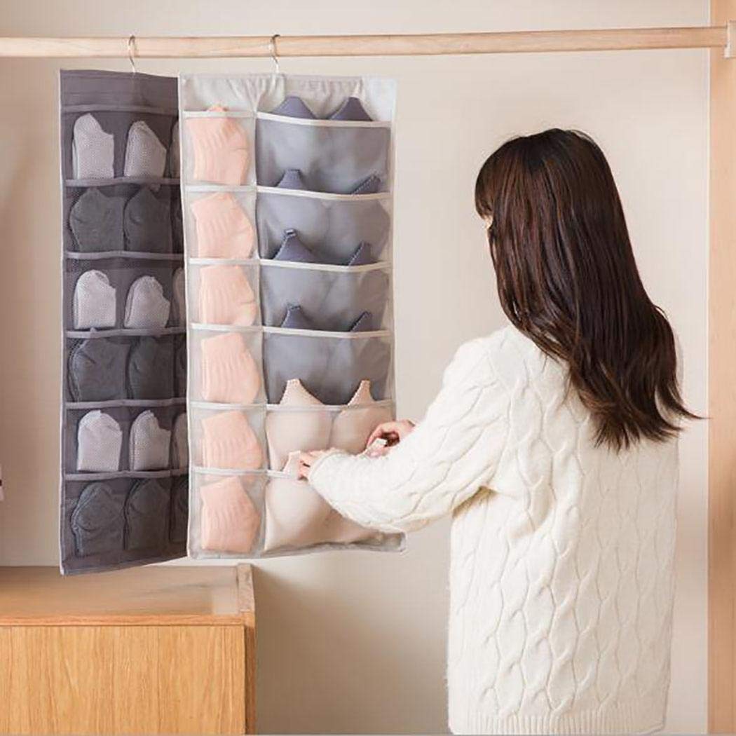 piokikio Space Saver Bags Double Side Closet Hanging Bag Socks Bra Underwear Storage Organizer