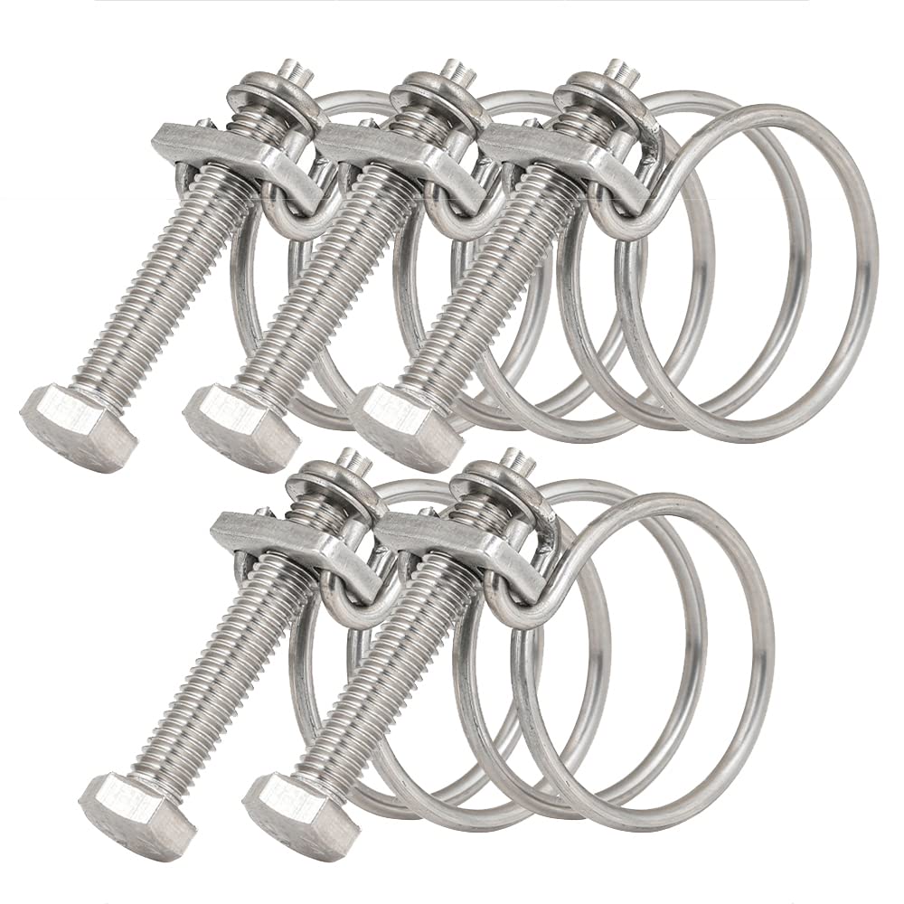 50-55mm Double Wire Hose Clamps, 201 Stainless Steel Hose Clips, Universal Plumbing Pipe Tube Fastener Adjustable Hose Hoop (Pack of 5)